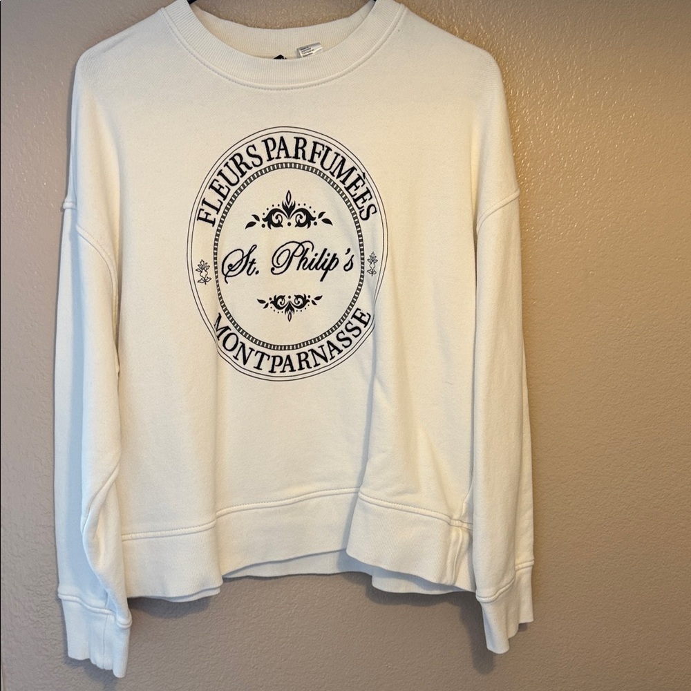 Divided White Graphic Crew Neck Sweater